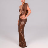 Women Dresses Sexy See-through Sheath Sequins Dress Dress Dress Long Skirt (Zns0409)