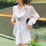Women Dresses Shirt Dress Pleated Hollow Dress (Qymy0409)