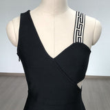 Women Evening Dress V-neck Dress Black Hip-Wrapped Skirt Sexy Dress