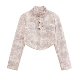 Women Jacket Leather Short Coat Leather Clothing with Stand Collar Jacket
