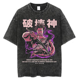 Anime printing, washed Japanese retro t-shirt short-sleeved men
