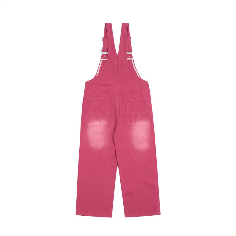 Women Pants Washed Do the Old Cowboy Suspender Pants Embroidered Trousers Loose Suspenders