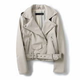 Women Leather Jacket Spring and Autumn Slim Fit Short Belt Lapel Small Leather Coat Biker's Leather Jacket