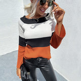 Women Knitted Sweater Autumn and Winter Loose Women's Casual Fashion Stitching Long Sleeve Sweater