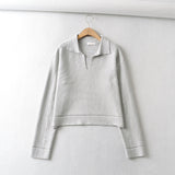 Women Sweater Knitwear Winter V-neck Solid Color Sweater Long Sleeve Short Pullover