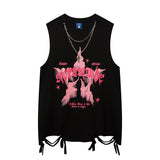 Women Vest Graffiti Necklace Vest Men's and Women's Sleeveless T-shirt Couple's Tops