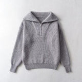 Women Sweater Knitwear Zipper and Lapel Sweater Sweater