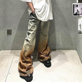 MIJKO Mens Vintage Pants MIJKO Mens Women's RICK Trousers Wide Feet Old Micro-pull Jeans