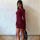 Women Dresse round-Neck Long-Sleeved Dress Skirt