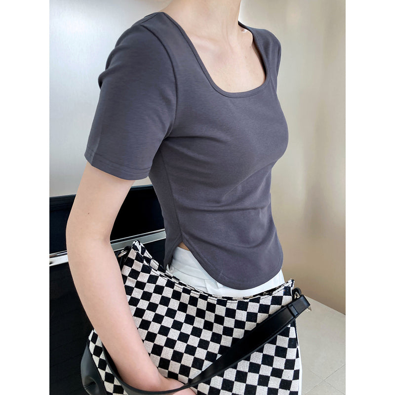 Women T Shirt off-Shoulder Square Collar Women's Summer Short Sleeve T-shirt Women