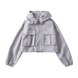 Women Jacket Fall Casual Short Coat Loose Hooded Sports Jacket Top