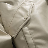 Unisex Winter Cotton Coat Stand-up Collar Cotton-Padded Clothes Vintage PU Leather Cotton-Padded Jacket