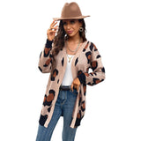 Women Knitted Sweater Fall Long Leopard Cardigan Knitted Sweater Coat