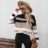 Women Knitted Sweater Autumn Long Sleeve Color Matching