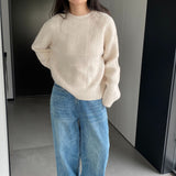 Women Winter Knitted Sweater round Neck Thick Sweater Autumn and Winter Loose-Fitting Long Sleeve Sweater 8t3120