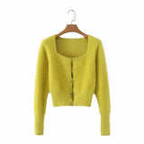 Women Sweater Knitwear Autumn Leisure Sexy Short Plush Square Collar Sweater Sweater