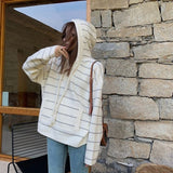 Women Knitwear Autumn and Winter Striped Hooded Sweater Loose Sweater