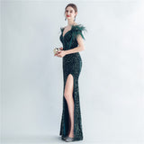Harlem Nights Outfits Velvet High-Density Sequined Fishtail Evening Dress