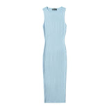 Women Dresses Summer round Neck Three-Dimensional Knitted Dress Slim-Fit Midi Skirt (Xds0414)