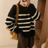 Women Knitwear Autumn and Winter Striped round Neck Sweater Loose Sweater