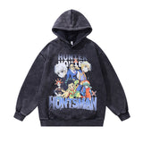 Men Hoodie Cartoon Printing plus Velvet Washed Hooded Sweater