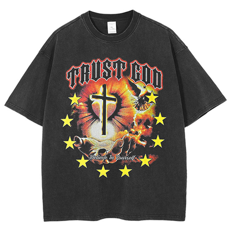 Mens Vintage Rock Band T-Shirt Printed Short Sleeve T-Shirt Loose Wash VINTAGE