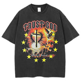 Mens Vintage Rock Band T-Shirt Printed Short Sleeve T-Shirt Loose Wash VINTAGE