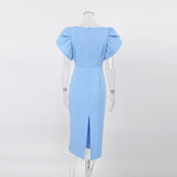 Women Dress Spring/Summer round Neck Puff Sleeve Dress Sheath Tight Dress