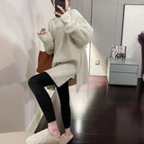 Women Knitwear Autumn and Winter Turtleneck Slit Knit Sweater Loose Sweater