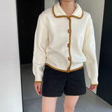Women Cardigan Sweater Winter Cardigan Lapel Loose Button Sweater X3057