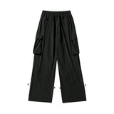 Men Sweatpants Pleated Drawstring Baggy Straight Trousers Hip Hop Multi-Pocket Workwear Casual Pants