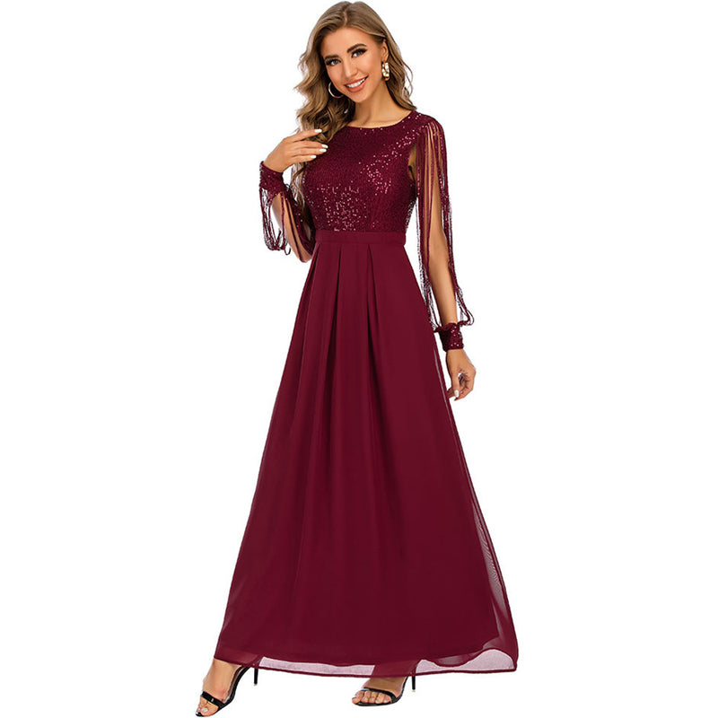 Women Evening Gown Sexy Chiffon Stitching Sequins Dress