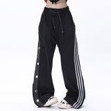 Men Sweatpants Loose Wide-Leg Pants Striped Stitching Tooling Straight Casual Trousers