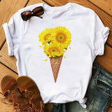 Maycaur Women's T-shirt Casual Kawaii Sunflower Butterfly