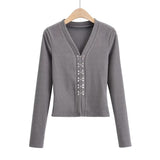 Women Sweater Knit Wear Spring V-neck Hook Breasted Cardigan Sweater