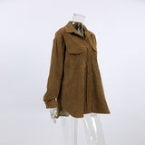Women Trench Coat Corduroy Coat Autumn and Winter Long Sleeve Retro Long-Sleeved Fleece Sweater