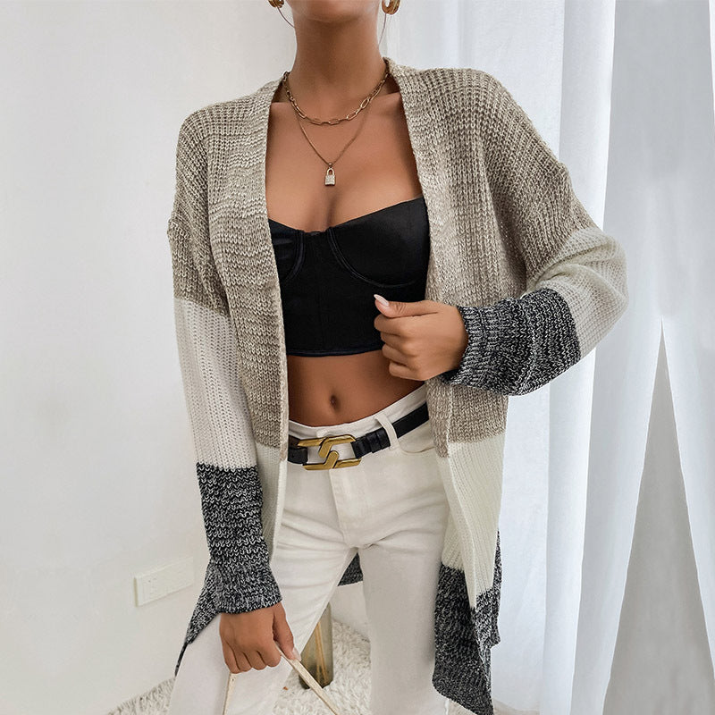 Women Knitted Sweater Autumn Cardigan Mid-Length Sweater Coat