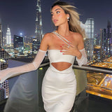 Women Dresses Bandage Dress Sexy Oblique Shoulder Backless Banquet Party Skirt (Ont0408)