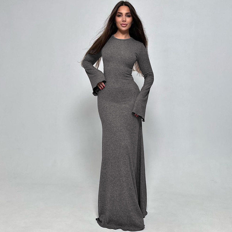Women Dresses Winter Slim Fit round Neck Long Sleeves Dress