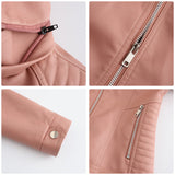 Red Leather Jacket Spring and Autumn Hooded Leather Coat Women's Detachable Hat Windproof Jacket