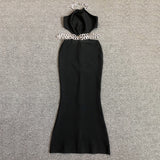 Women Evening Dress Hollow-out Midriff Backless Black Dress Bandage Gown