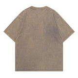 Men T Shirt Worn Looking Washed-out Letter Print Short-Sleeve T-shirt