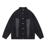 Unisex Jacket Autumn Ripped Pu Splicing Coat