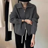 Women Knitwear Autumn and Winter Zipper Turtleneck Sweater Loose Knitted Cardigan