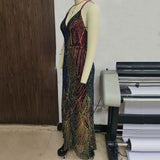 Women Evening Gown Sexy Backless Retro Spaghetti Straps Sequins Dress
