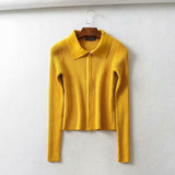 Women Sweater Knitwear Autumn Sexy Slim Lapel Double-Headed Zipper Navel Jacket