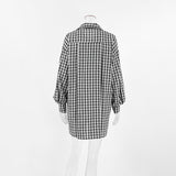 Women Trench Coat Black and White Plaid Long-Sleeved Shirt Women's Loose Casual