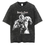 Men Washed T Shirt Black Japanese Anime Graphic Print TShirt
