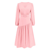 Women Date Dress Autumn and Winter V-neck Bubble Long Sleeve Dress