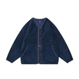 Unisex Winter Cotton Coat Autumn Polar Fleece Collarless Jacket Vintage Top